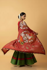 Kalamkari Ganesha Cotton Kurta Set with Dupatta & Pants – Traditional Printed Indian Ethnic Wear