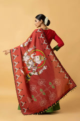 Kalamkari Ganesha Cotton Kurta Set with Dupatta & Pants – Traditional Printed Indian Ethnic Wear