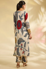 Elegant Off-White Kurti Set with Floral Accents & Shell Lace Detailing