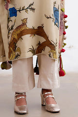 Off White Kalamkari Cotton Kurti Set with Floral & Wildlife Motifs