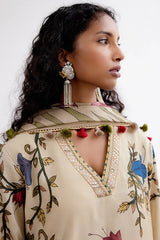 Off White Kalamkari Cotton Kurti Set with Floral & Wildlife Motifs