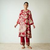 Rust Kalamkari Print Kurta Set with Embroidery - Ethnic Wear for Women