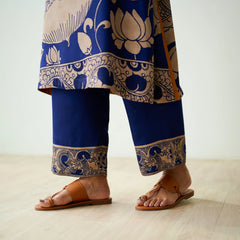 Royal Blue Kurta Set with Embroidery and Kalamkari Print
