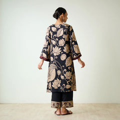 Black & Beige Kalamkari Kurta Set with Embroidery - Modern Ethnic Wear for Women
