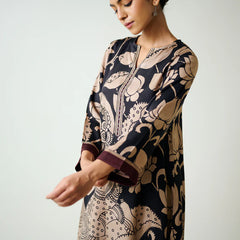 Black & Beige Kalamkari Kurta Set with Embroidery - Modern Ethnic Wear for Women