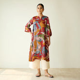 Chitra Kalamkari Print Kurta & Relaxed Churidar Pants Set (Rust & Multi-Colored)