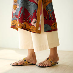 Chitra Kalamkari Print Kurta & Relaxed Churidar Pants Set (Rust & Multi-Colored)
