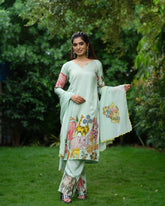 Pista Green Cotton Kurta Set with Kalamkari Animal & Floral Print – Ethnic Co-ord Set for Women