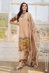 Beige Floral Kalamkari Kurta Set with Dupatta – Printed Appliques & Scallop Border