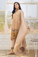Beige Floral Kalamkari Kurta Set with Dupatta – Printed Appliques & Scallop Border