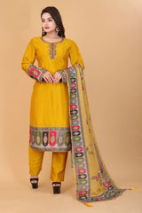 Luxurious Yellow Premium Chinon Silk Embroidered Kurti Set with Dupatta – Timeless Elegance & Handcrafted Design