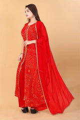 Luxurious Red Georgette Bandhani Kurti Set with Handcrafted Embroidery & Dupatta - Exquisite Traditional Design