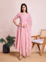 Printed Georgette Maxi Gown with Dupatta