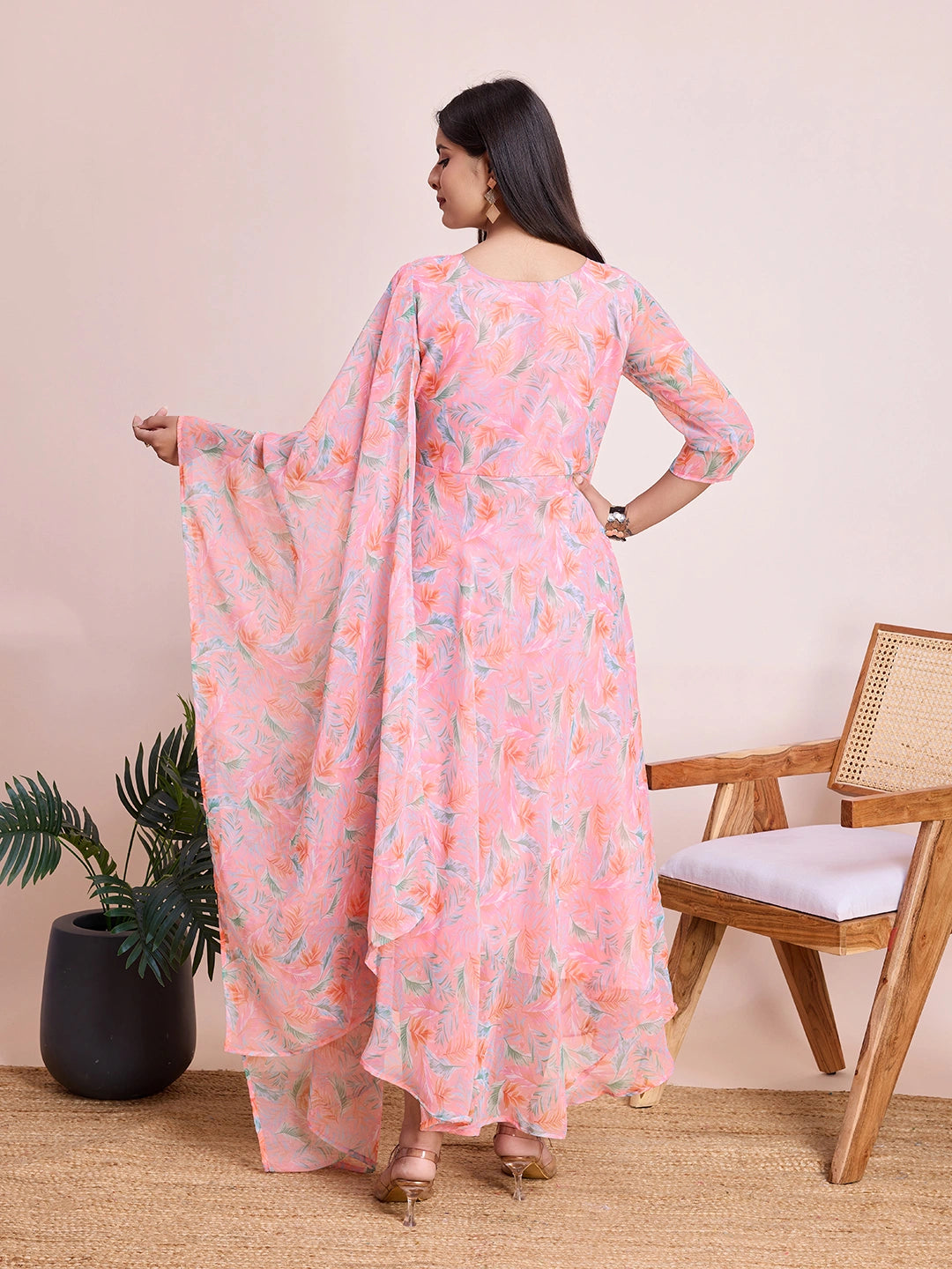 Printed Georgette Maxi Gown with Dupatta