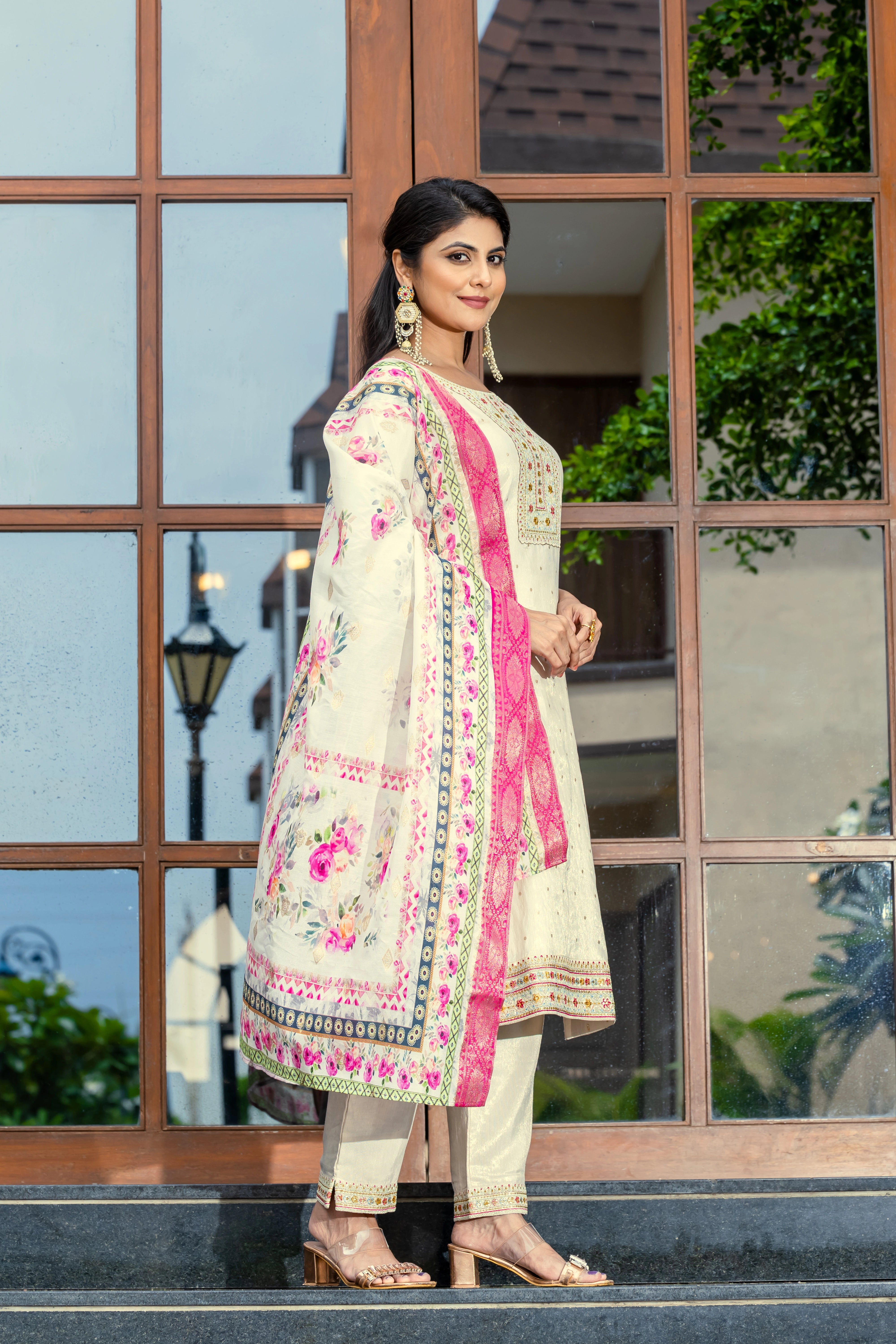 Elegant Embroidered Cotton Suit with Jacquard Dupatta