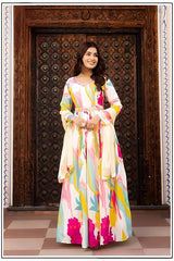 Floral Printed Premium A-Line Gown with Dupatta