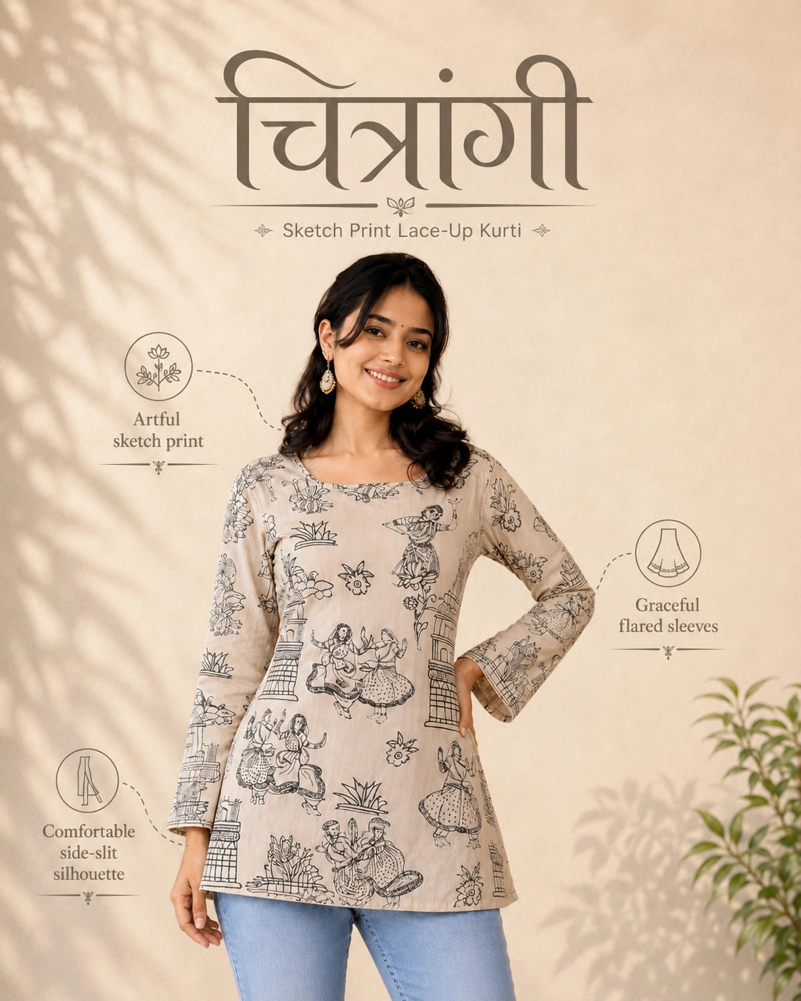Chitrangi Sketch Print Kurti