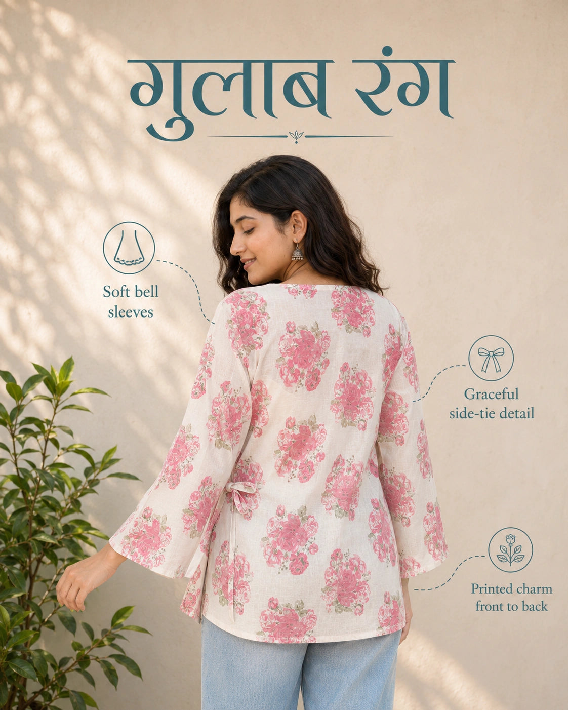Gulab Rang Floral Kurti