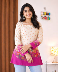 Pushpika Floral Border Lace-Up Kurti