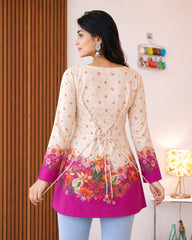 Pushpika Floral Border Lace-Up Kurti
