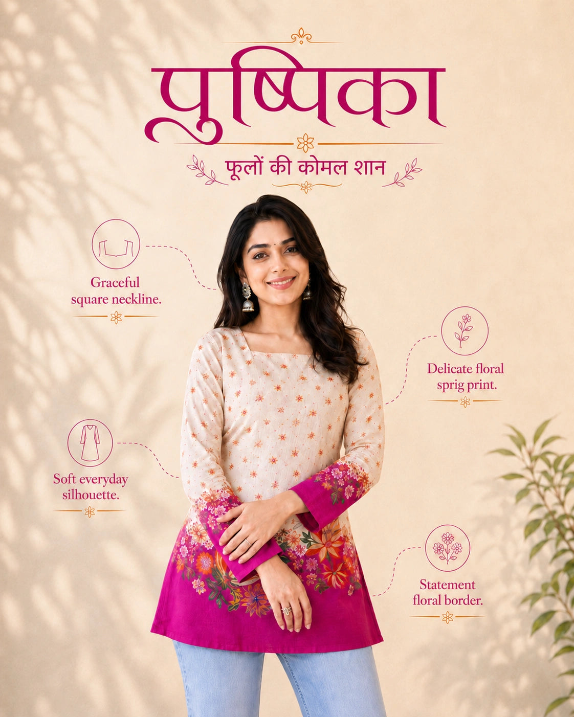 Pushpika Floral Border Lace-Up Kurti
