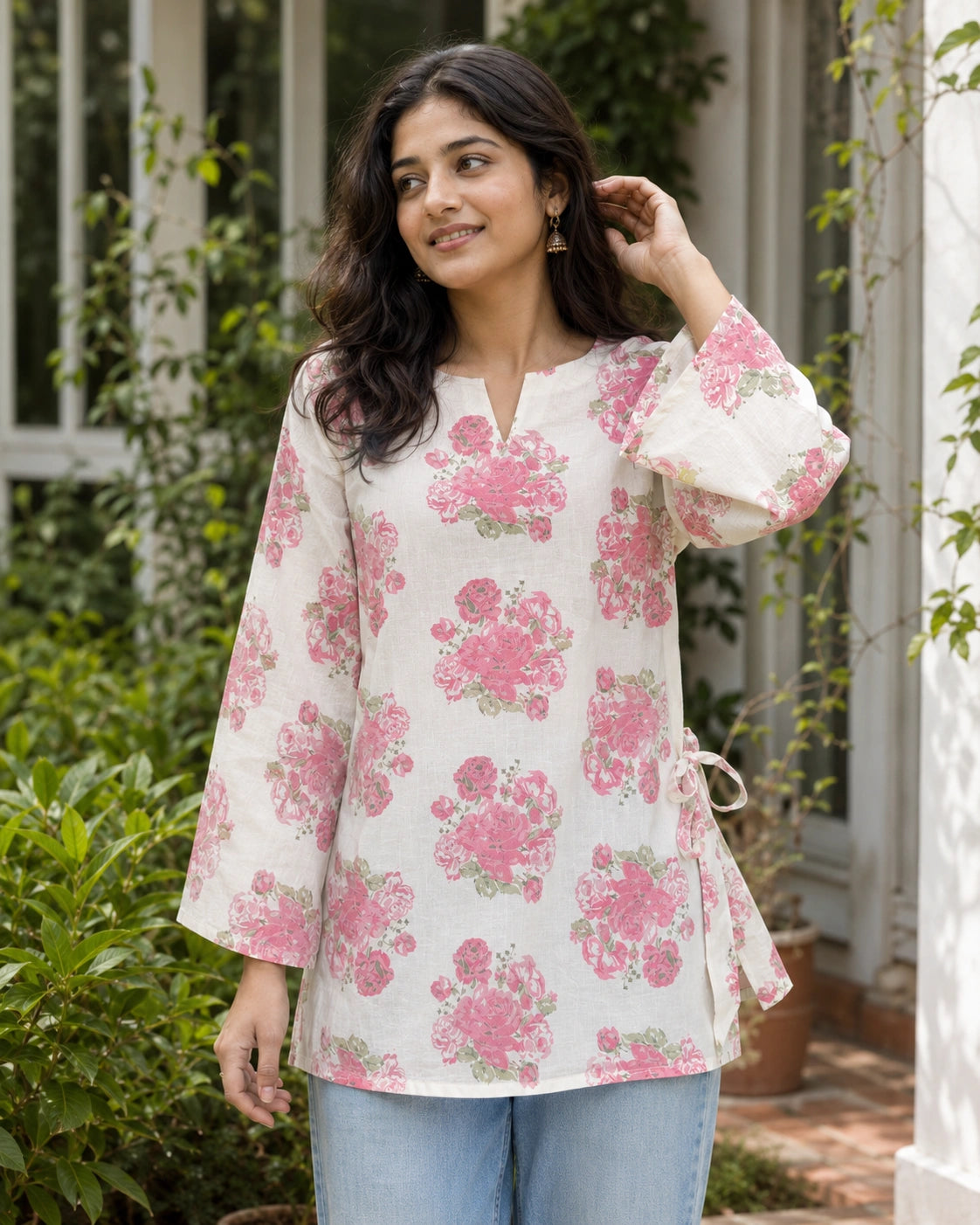 Gulab Rang Floral Kurti