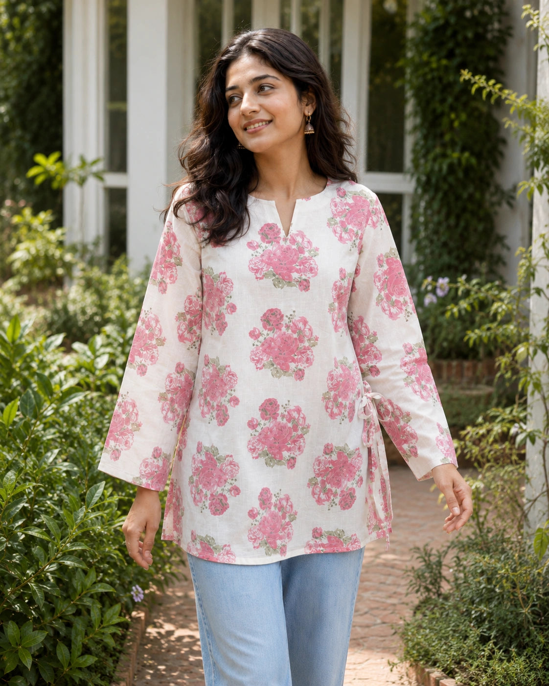 Gulab Rang Floral Kurti
