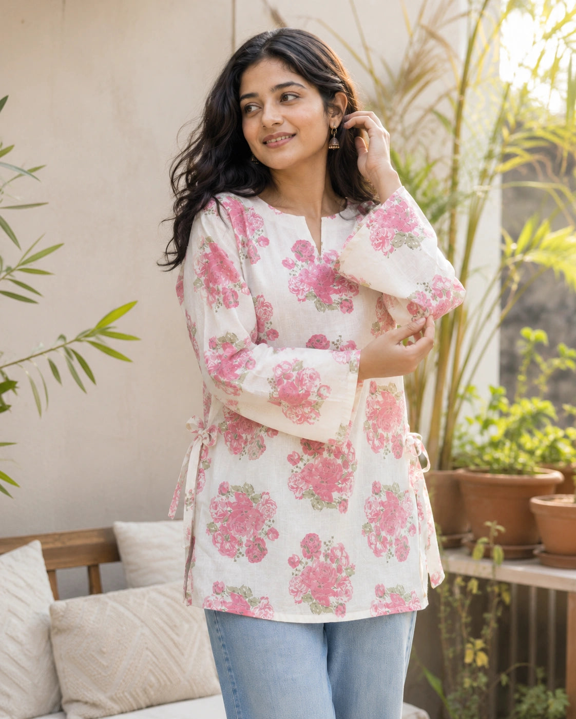 Gulab Rang Floral Kurti