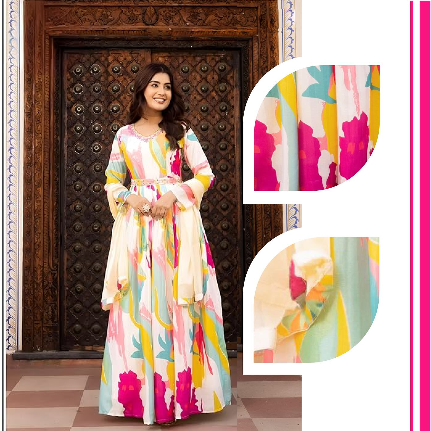 Floral Printed Premium A-Line Gown with Dupatta