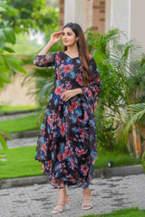 Floral Printed Georgette Maxi Gown with Dupatta