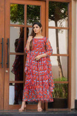 Vibrant Floral Printed Georgette Maxi Gown with Dupatta