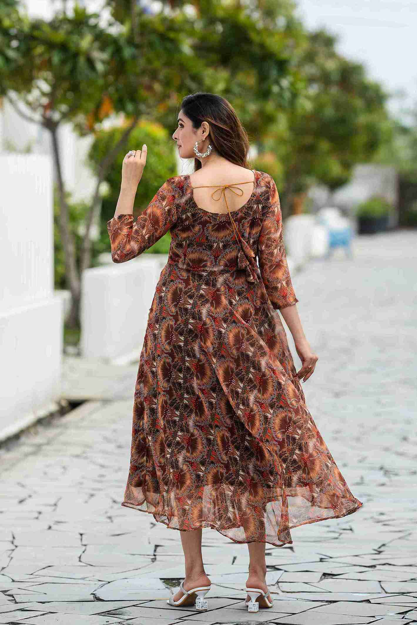 Earthy Floral Printed Maxi Gown