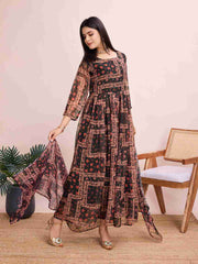 Geometric Printed Maxi Gown with Dupatta