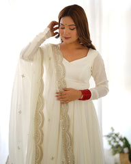 Classic Off White Roman Silk Chanderi Anarkali with Exquisite Dupatta