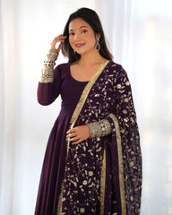 Elegant Wine Anarkali Gown Set with Exquisite Zari Work