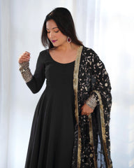 Majestic Black Georgette Anarkali Gown Set with Embroidered Dupatta