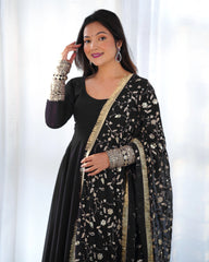 Majestic Black Georgette Anarkali Gown Set with Embroidered Dupatta