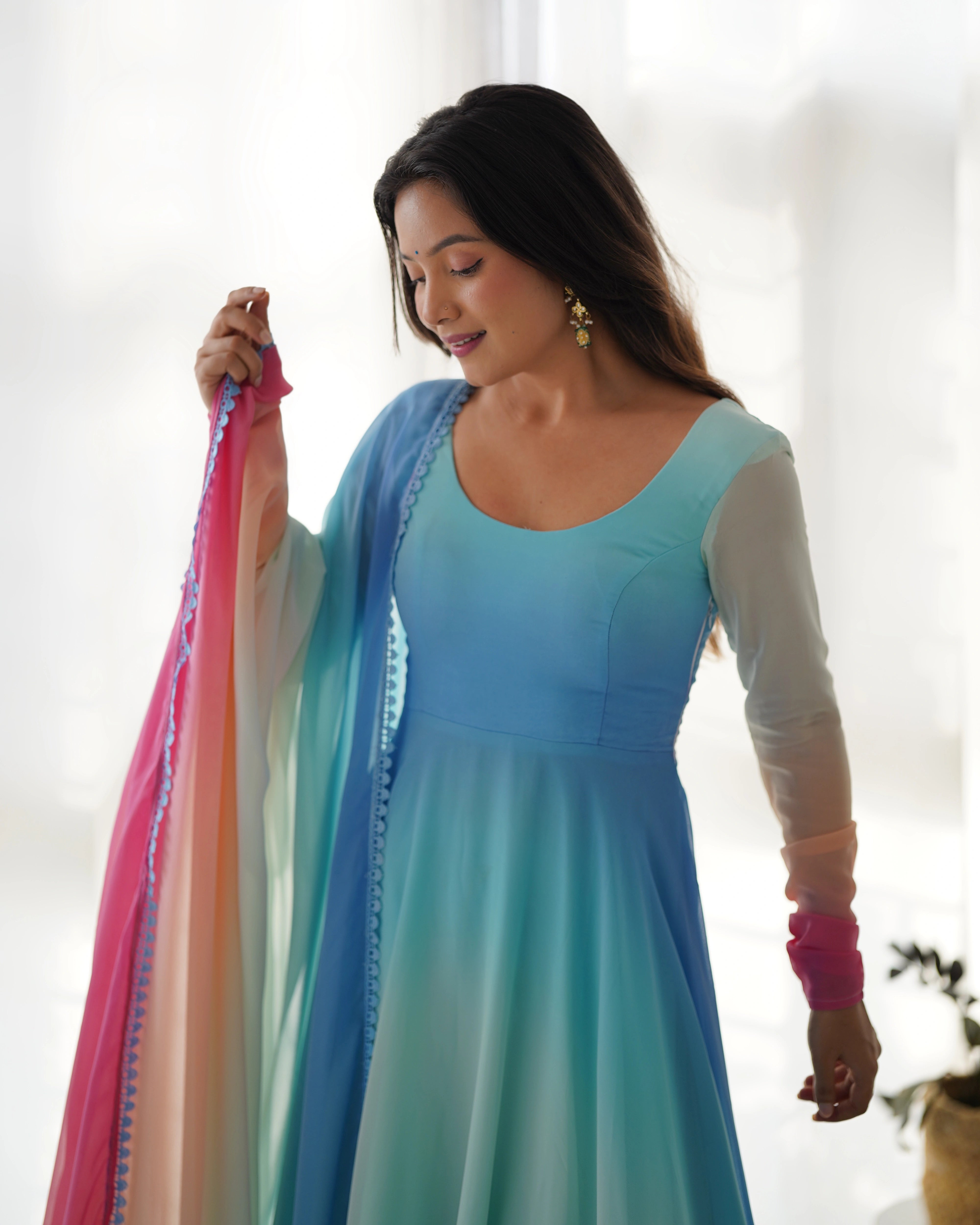 Trendy Multicolor Georgette Anarkali Suit with Colorful Dupatta