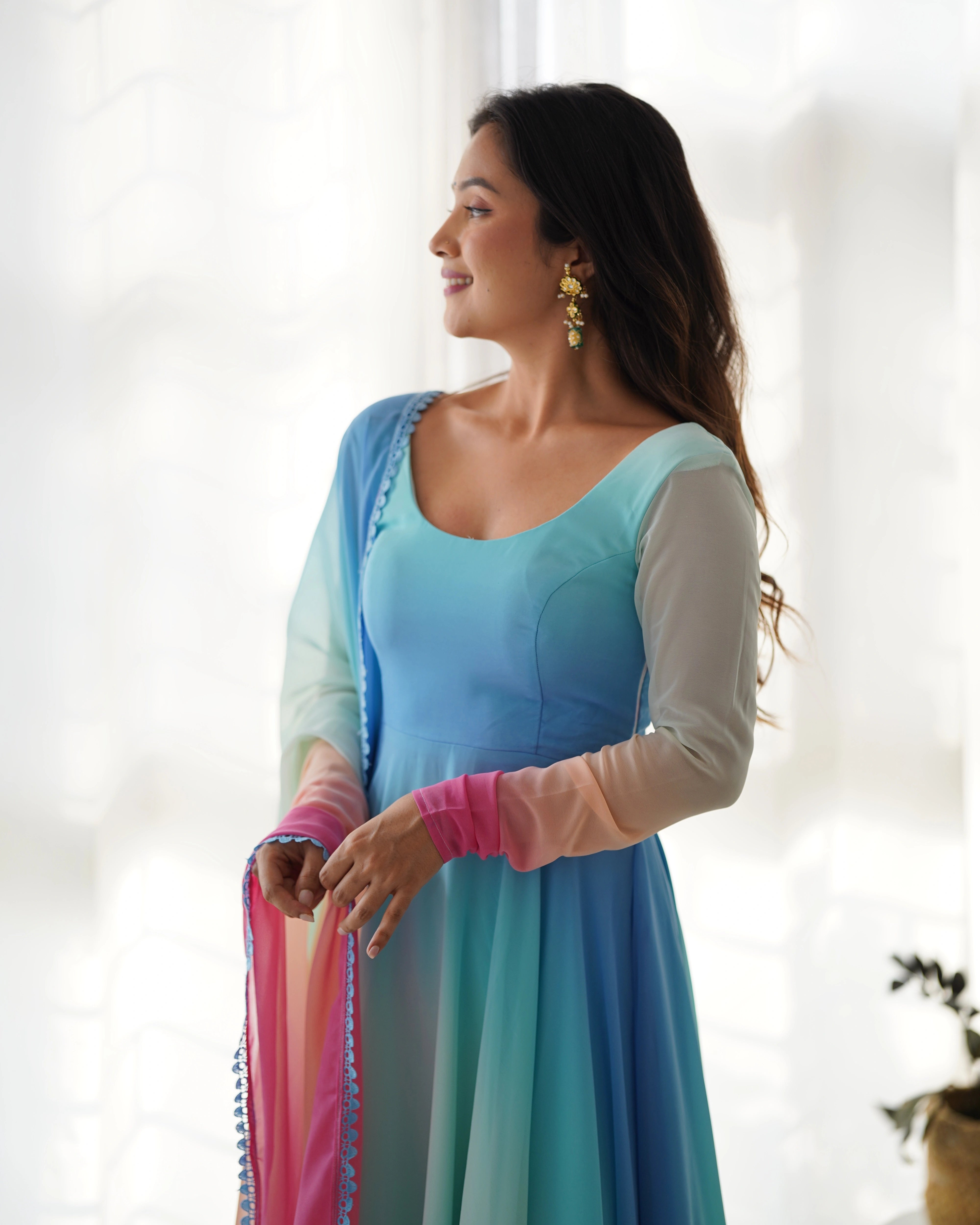 Trendy Multicolor Georgette Anarkali Suit with Colorful Dupatta