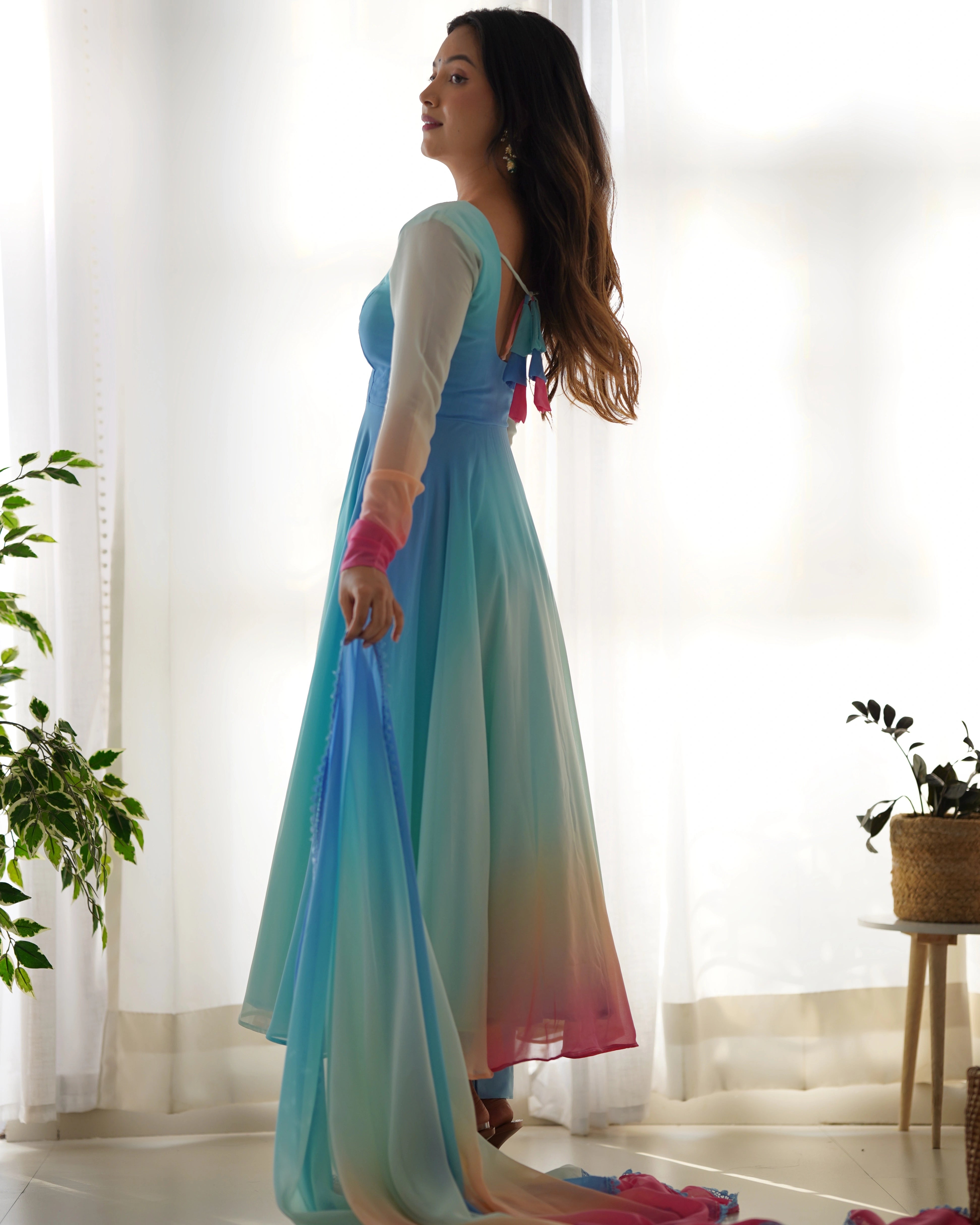 Trendy Multicolor Georgette Anarkali Suit with Colorful Dupatta