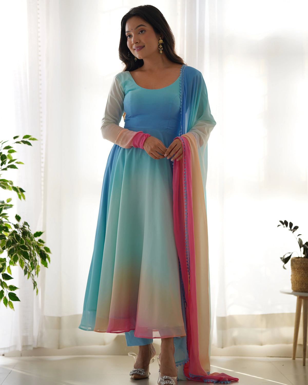 Trendy Multicolor Georgette Anarkali Suit with Colorful Dupatta