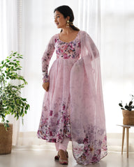 Soft Pink Bloom Anarkali Gown Set with Gota Lace Dupatta