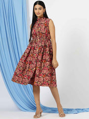 Floral Printed Sleeveless Rayon Cotton Midi Dress