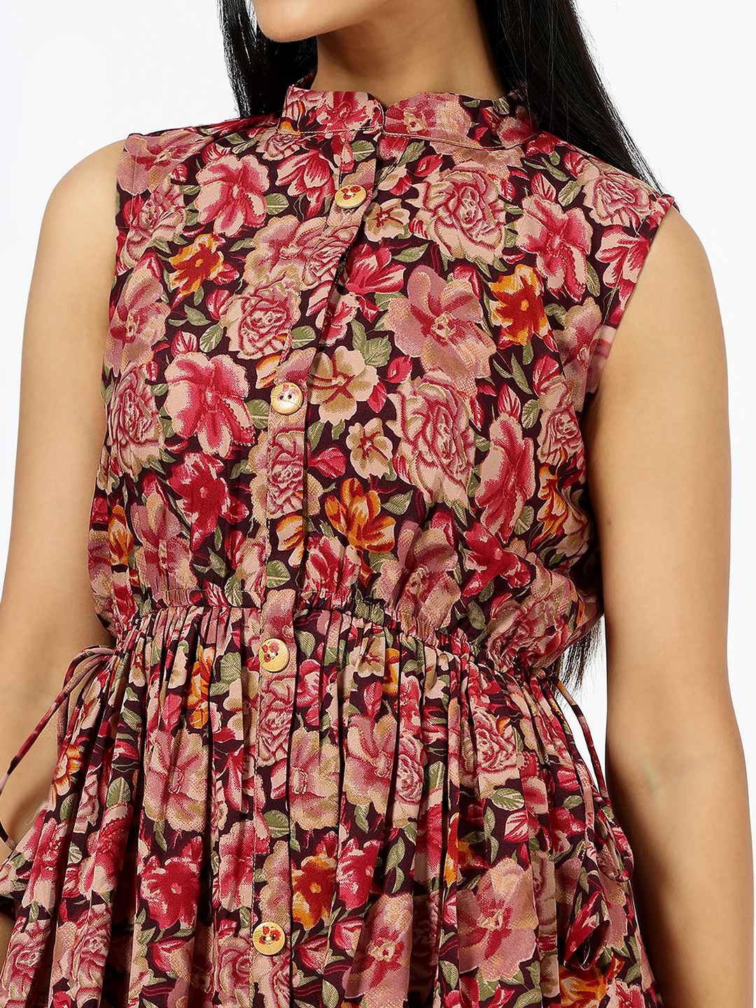 Floral Printed Sleeveless Rayon Cotton Midi Dress