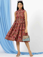 Floral Printed Sleeveless Rayon Cotton Midi Dress