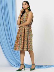 Sleeveless Floral Print Rayon Cotton Dress