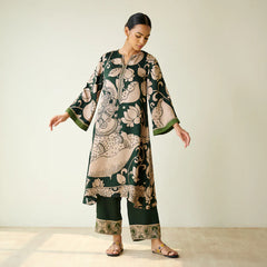 Green Kalamkari Print Kurta Set with Mukaish Embroidery - Ethnic Wear for Women