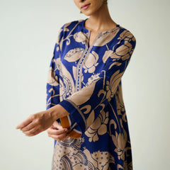 Royal Blue Kurta Set with Embroidery and Kalamkari Print