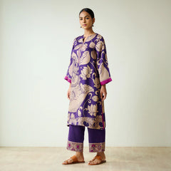 Violet Kalamkari Print Kurta Set with Embroidery - Traditional Ethnic Wear for Women