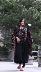 Black Embroidered Gown with Dupatta – Mirror Work Design